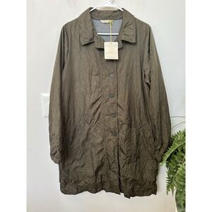 NWT Chalet et Ceci Olive Green Crinkle Rain Jacket Duster‎ Coat Lagenlook Sz S